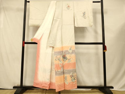 平和屋着物■訪問着 刺繍 花車文 暈し染め 銀彩 正絹 逸品 AABF3248fw