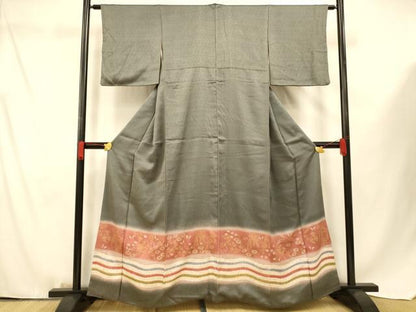 平和屋着物■色留訪問着 刺繍 花蝶横段文 暈し染め 金銀彩 鈴乃屋扱い 正絹 逸品 AABF3280fw