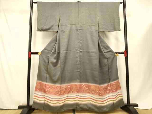 平和屋着物■色留訪問着 刺繍 花蝶横段文 暈し染め 金銀彩 鈴乃屋扱い 正絹 逸品 AABF3280fw