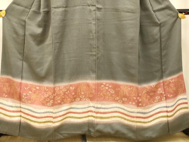 平和屋着物■色留訪問着 刺繍 花蝶横段文 暈し染め 金銀彩 鈴乃屋扱い 正絹 逸品 AABF3280fw