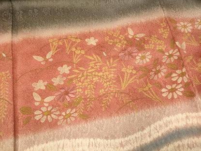 平和屋着物■色留訪問着 刺繍 花蝶横段文 暈し染め 金銀彩 鈴乃屋扱い 正絹 逸品 AABF3280fw