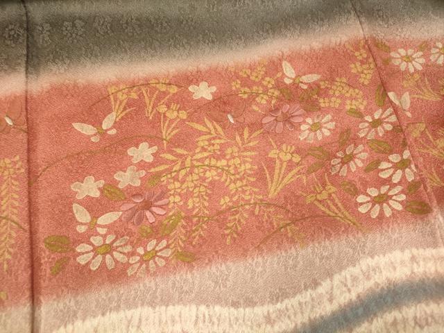 平和屋着物■色留訪問着 刺繍 花蝶横段文 暈し染め 金銀彩 鈴乃屋扱い 正絹 逸品 AABF3280fw