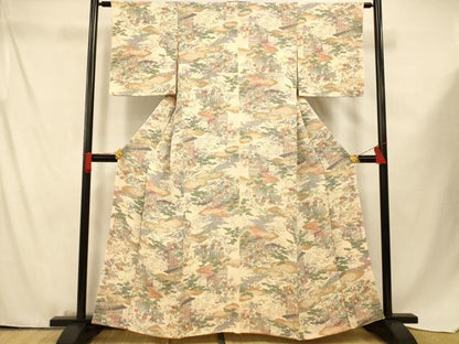 平和屋着物■上質な小紋 風景文 金彩 鬼しぼ縮緬 正絹 逸品 AABF3288fw