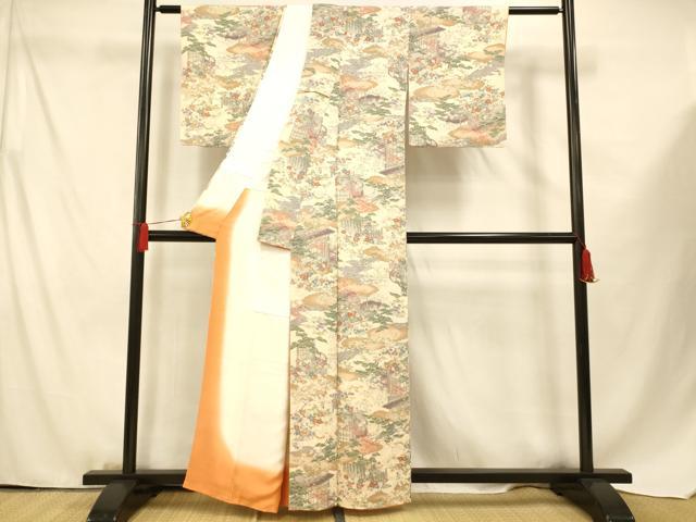 平和屋着物■上質な小紋 風景文 金彩 鬼しぼ縮緬 正絹 逸品 AABF3288fw