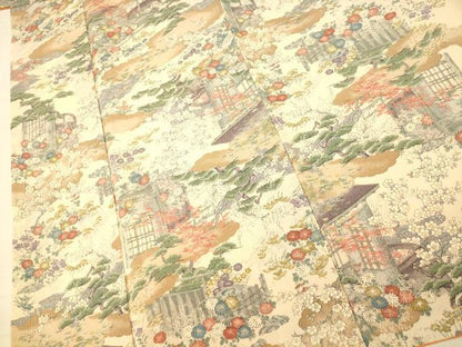 平和屋着物■上質な小紋 風景文 金彩 鬼しぼ縮緬 正絹 逸品 AABF3288fw