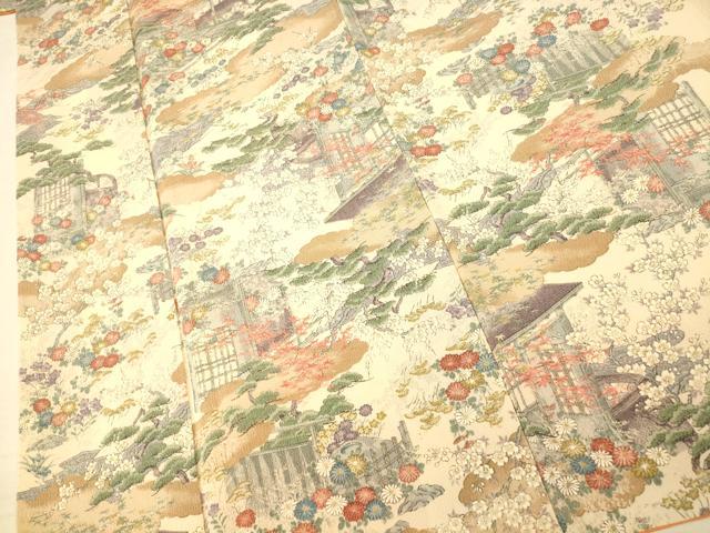 平和屋着物■上質な小紋 風景文 金彩 鬼しぼ縮緬 正絹 逸品 AABF3288fw