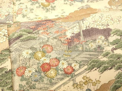 平和屋着物■上質な小紋 風景文 金彩 鬼しぼ縮緬 正絹 逸品 AABF3288fw