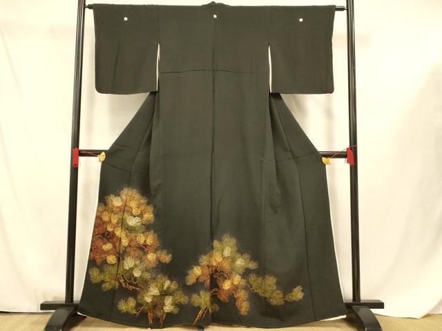 平和屋着物■豪華黒留袖　刺繍　枝松文　金糸　金彩　正絹　逸品　AABF3293fw