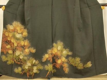 平和屋着物■豪華黒留袖　刺繍　枝松文　金糸　金彩　正絹　逸品　AABF3293fw