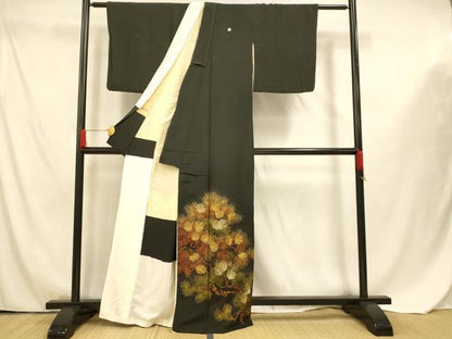 平和屋着物■豪華黒留袖　刺繍　枝松文　金糸　金彩　正絹　逸品　AABF3293fw