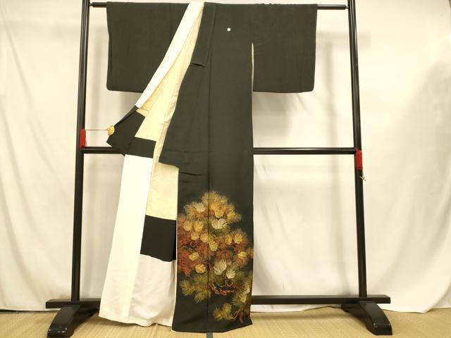 平和屋着物■豪華黒留袖　刺繍　枝松文　金糸　金彩　正絹　逸品　AABF3293fw