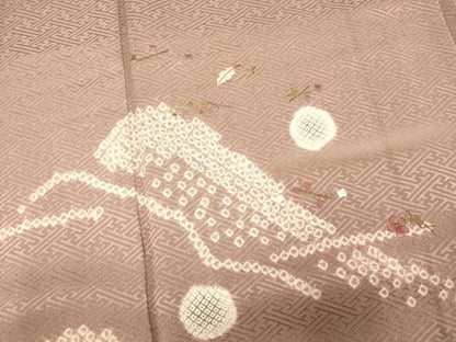 平和屋着物■訪問着 絞り 刺繍 草花山重ね文 金糸 正絹 逸品 AABF3297fw