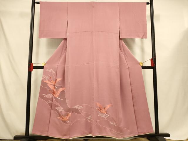 平和屋着物■豪華色留袖　刺繍　エ霞飛鶴文　正絹　逸品　AABF3303fw