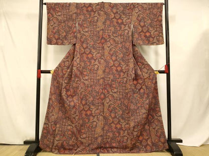 平和屋着物■上質な小紋 鳳凰花蝶文 金彩 鬼しぼ縮緬 正絹 逸品 未使用 AABF3311fw