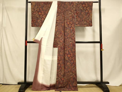 平和屋着物■上質な小紋 鳳凰花蝶文 金彩 鬼しぼ縮緬 正絹 逸品 未使用 AABF3311fw