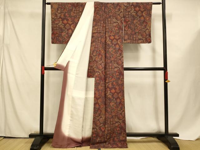 平和屋着物■上質な小紋 鳳凰花蝶文 金彩 鬼しぼ縮緬 正絹 逸品 未使用 AABF3311fw