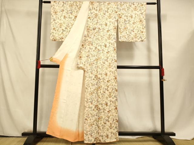 平和屋着物■上質な小紋 花鳥絵皿文 正絹 逸品 AABF3312fw