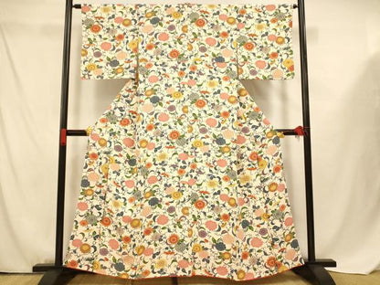 平和屋着物■上質な小紋 型染め 花唐草文 正絹 逸品 AABF3314fw
