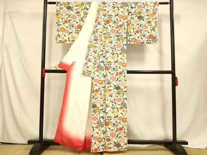 平和屋着物■上質な小紋 型染め 花唐草文 正絹 逸品 AABF3314fw