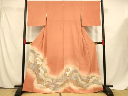 平和屋着物■豪華色留袖　色紙草花文　暈し染め　金銀彩　正絹　逸品　AABF3315fw