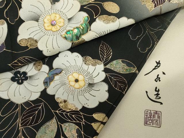平和屋着物●螺鈿作家　甲斐泰造　訪問着　辻が花　螺鈿　暈し染め　金彩　ロング丈　正絹　逸品　AABF3327nf