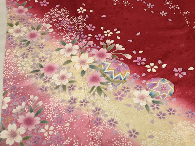 平和屋着物●豪華振袖 花毬文 暈し染め 金彩 金通し地 正絹 逸品 AABF3330nf