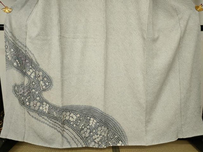 平和屋着物●名門 藤娘きぬたや・総絞り 訪問着 流水花文 正絹 逸品 AABF3332nf