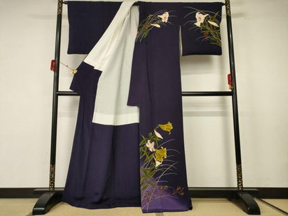 平和屋着物●訪問着 刺繍 霞百合文 暈し染め 鬼しぼ縮緬 正絹 逸品 AABF3333nf