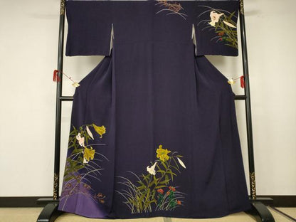 平和屋着物●訪問着 刺繍 霞百合文 暈し染め 鬼しぼ縮緬 正絹 逸品 AABF3333nf