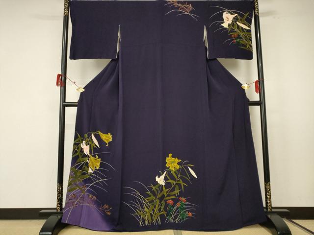 平和屋着物●訪問着 刺繍 霞百合文 暈し染め 鬼しぼ縮緬 正絹 逸品 AABF3333nf