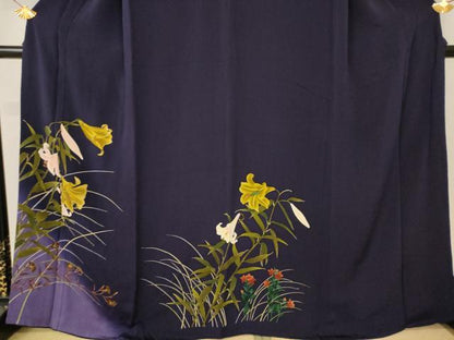 平和屋着物●訪問着 刺繍 霞百合文 暈し染め 鬼しぼ縮緬 正絹 逸品 AABF3333nf