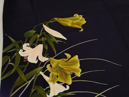 平和屋着物●訪問着 刺繍 霞百合文 暈し染め 鬼しぼ縮緬 正絹 逸品 AABF3333nf