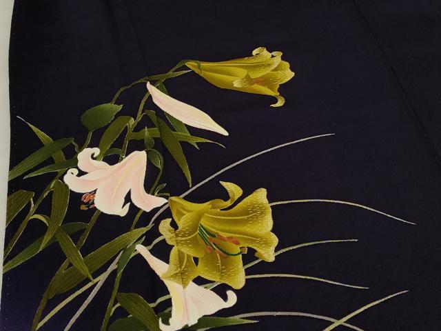 平和屋着物●訪問着 刺繍 霞百合文 暈し染め 鬼しぼ縮緬 正絹 逸品 AABF3333nf