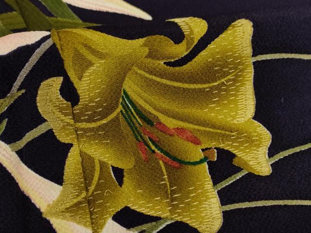 平和屋着物●訪問着 刺繍 霞百合文 暈し染め 鬼しぼ縮緬 正絹 逸品 AABF3333nf