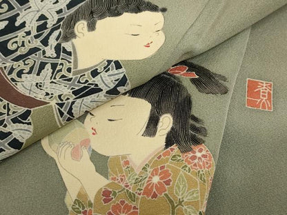 平和屋着物●十日町友禅作家 関口遼一 訪問着 童子遊び 暈し染め 正絹 逸品 AABF3334nf