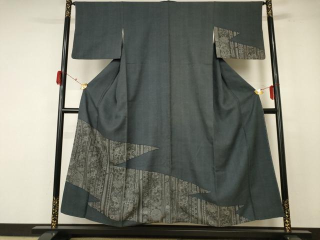 平和屋着物●山岡古都・古都染人 染織美術品 薬墨染 天目織 お召 訪問着 更紗花文 正絹 逸品 AABF3339nf