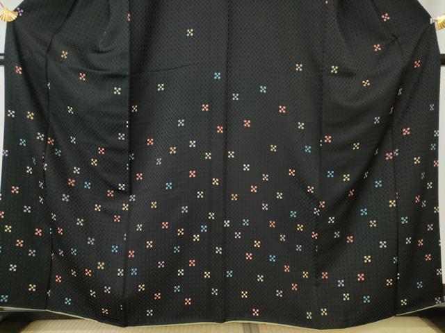 平和屋着物●訪問着 市松地紋 黒地 正絹 逸品 AABF3341nf