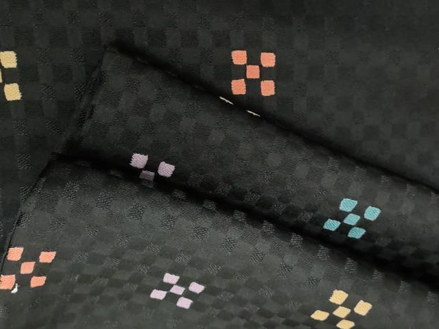 平和屋着物●訪問着 市松地紋 黒地 正絹 逸品 AABF3341nf