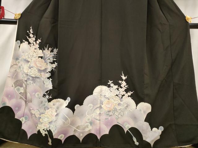 平和屋着物■豪華黒留袖　刺繍　草花文　銀糸　銀彩　正絹　逸品　AABF3367st