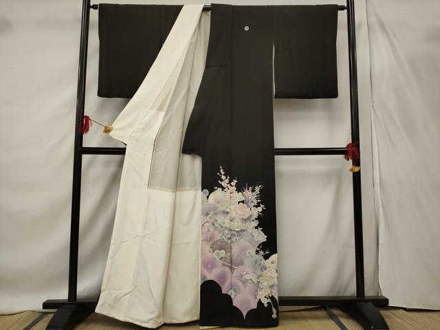 平和屋着物■豪華黒留袖　刺繍　草花文　銀糸　銀彩　正絹　逸品　AABF3367st