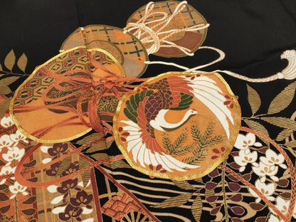 平和屋着物■豪華黒留袖　駒刺繍　飛鶴鼓文　金彩　正絹　逸品　AABF3372st