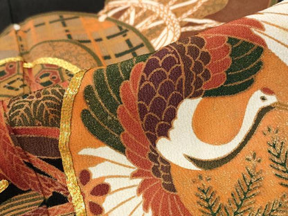 平和屋着物■豪華黒留袖　駒刺繍　飛鶴鼓文　金彩　正絹　逸品　AABF3372st