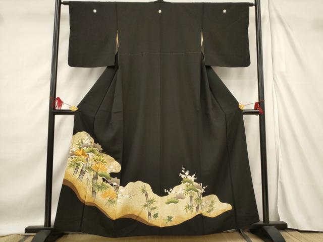 平和屋着物■豪華黒留袖　駒刺繍　松竹梅　暈し染め　金糸　金彩　正絹　逸品　AABF3377st
