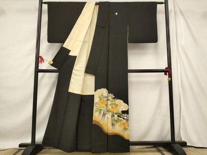 平和屋着物■豪華黒留袖　駒刺繍　松竹梅　暈し染め　金糸　金彩　正絹　逸品　AABF3377st
