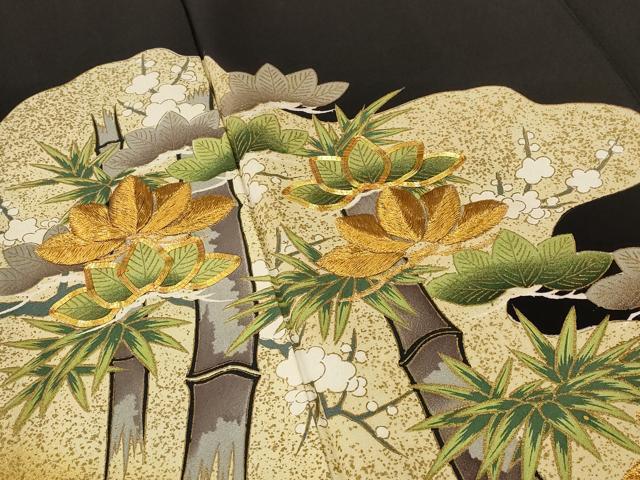 平和屋着物■豪華黒留袖　駒刺繍　松竹梅　暈し染め　金糸　金彩　正絹　逸品　AABF3377st