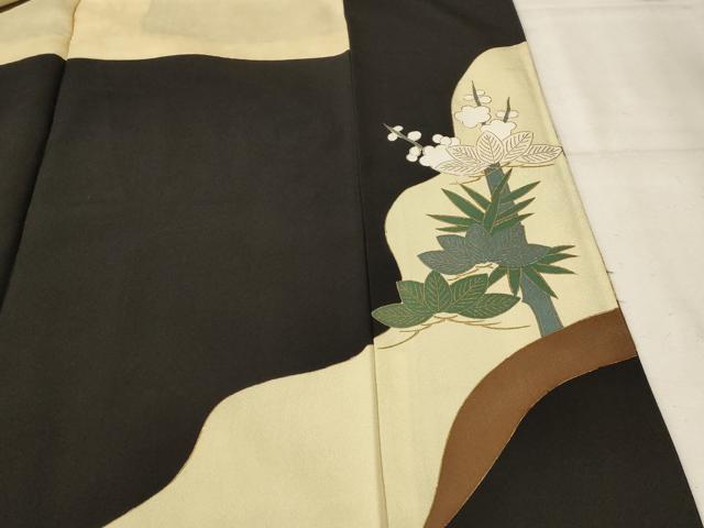 平和屋着物■豪華黒留袖　駒刺繍　松竹梅　暈し染め　金糸　金彩　正絹　逸品　AABF3377st