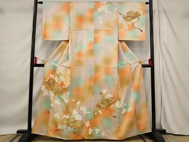 平和屋着物■訪問着 駒刺繍 文箱 葡萄 暈し染め 金彩 正絹 逸品 AABF3389st