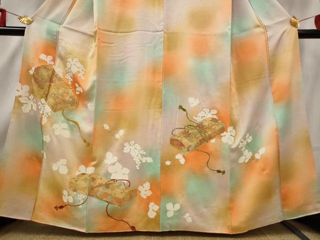平和屋着物■訪問着 駒刺繍 文箱 葡萄 暈し染め 金彩 正絹 逸品 AABF3389st