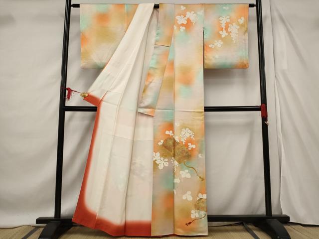 平和屋着物■訪問着 駒刺繍 文箱 葡萄 暈し染め 金彩 正絹 逸品 AABF3389st