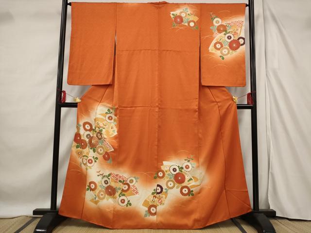 平和屋着物■訪問着 駒刺繍 地紙花文 暈し染め 金彩 正絹 逸品 AABF3397st